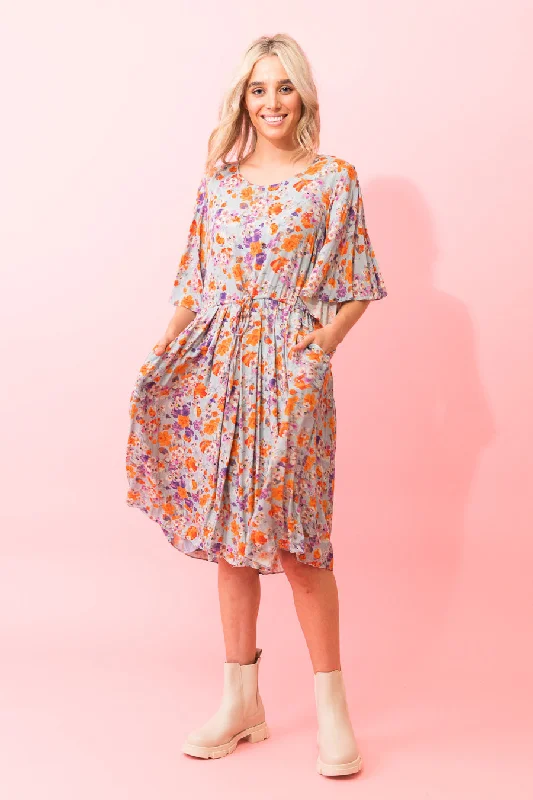 Louise Midi Dress Blue Viscose Floral