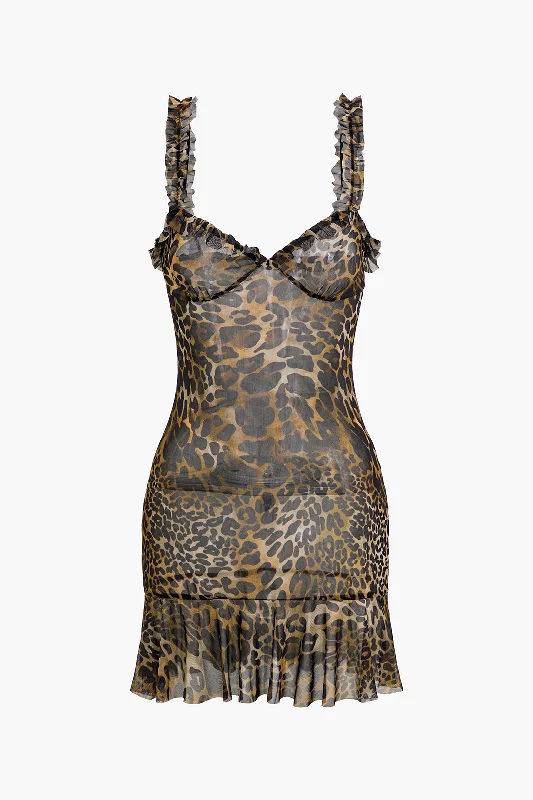 Leopard Print Scallop Edge Mini Dress