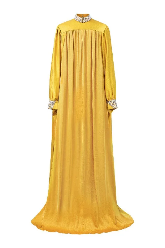 Frances Straight High Neck Silk Floor Length Dress