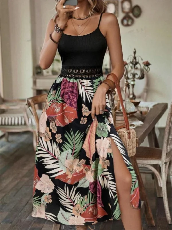 Sleek slit cami dress - printed design