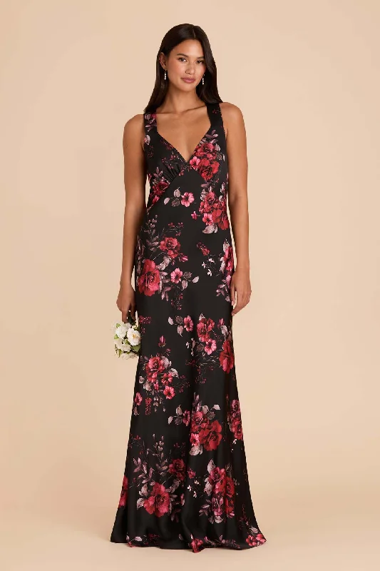 Veronica Matte Satin Dress - Black Fleurs D'Amour